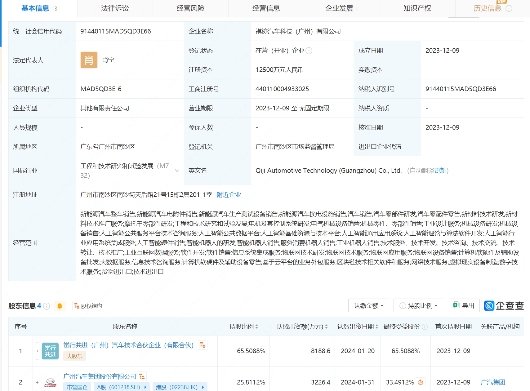 广汽集团等成立汽车科技新公司,含多项AI业务
